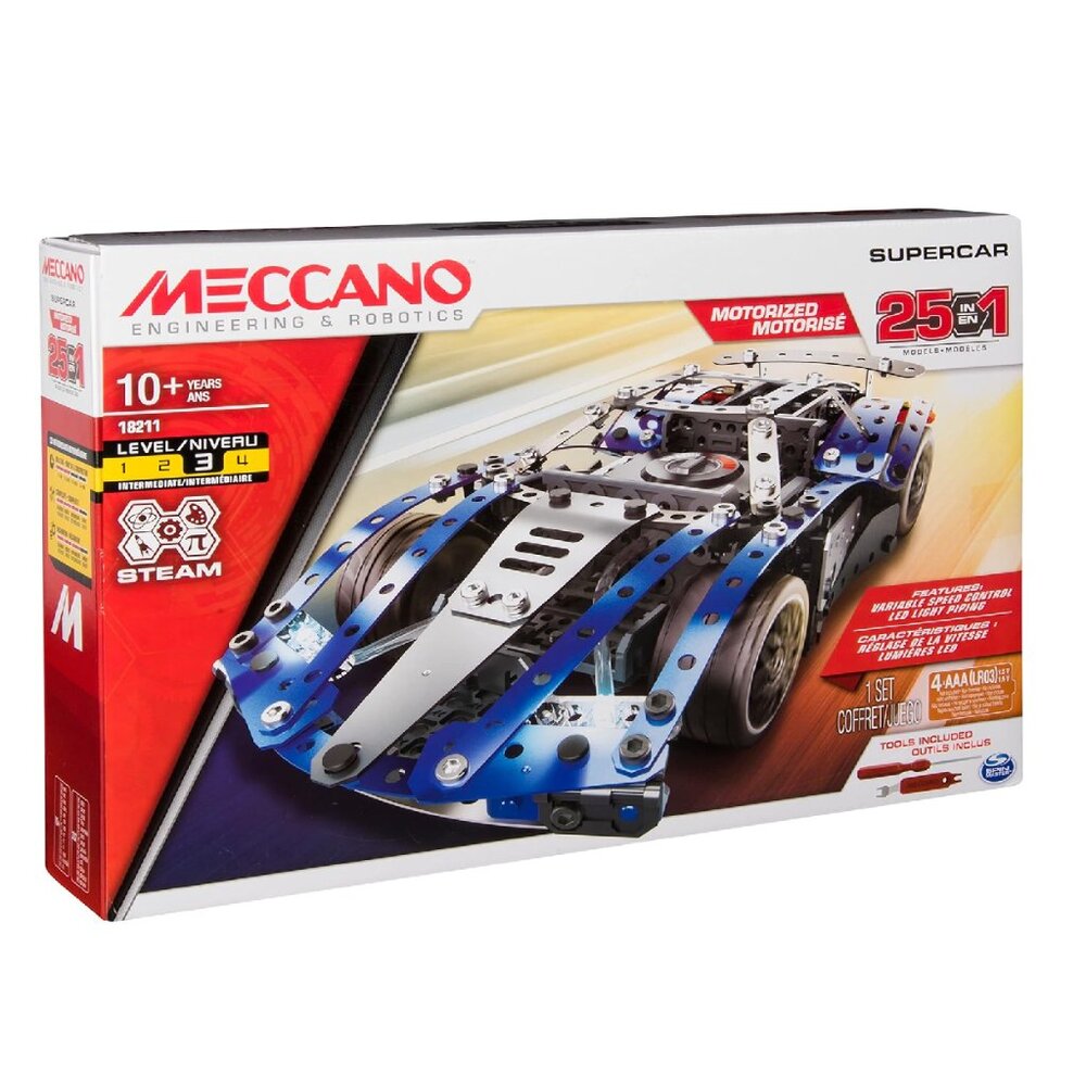 New Meccano 25 in 1Models Motorized Supercar STEAM Building Kit with LED Light